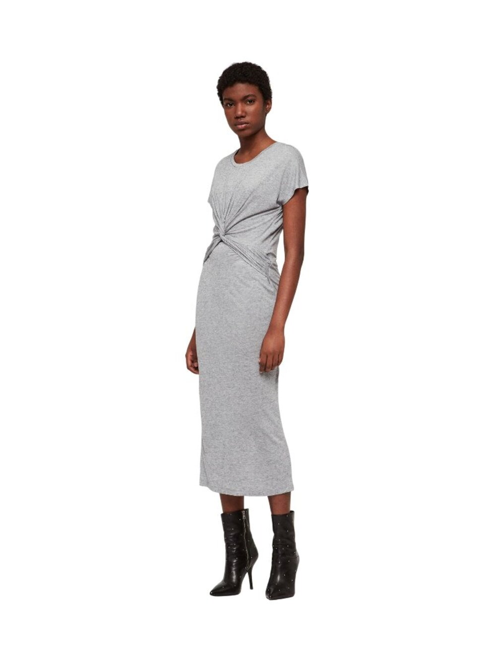 All Saints Vestido Paloma Drape Dress Gray Size M Minimalist Quiet Luxury Boho